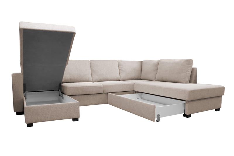 Paris 4-sits Höger U-formad Bäddsoffa 143x277 cm med Förvaring i Tyg - Ljusbeige - Möbler - Soffa - Bäddsoffa