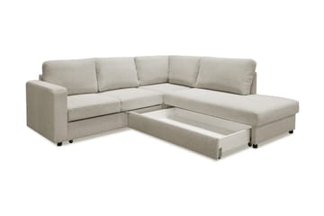 Paris Höger L-formad Bäddsoffa 143x203 cm med Förvaring i Tyg - Ljusbeige - Möbler - Soffa - Bäddsoffa