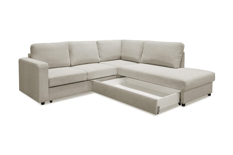 Paris Höger L-formad Bäddsoffa 143x203 cm med Förvaring i Tyg - Ljusbeige - Möbler - Soffa - Bäddsoffa