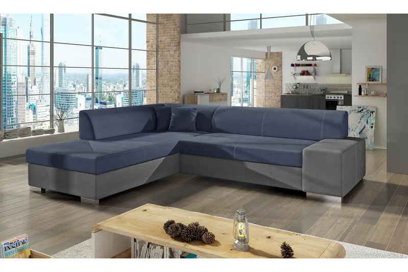 Pavones Bäddsoffa med Schäslong - Blå/Grå - Möbler - Soffa - Bäddsoffa