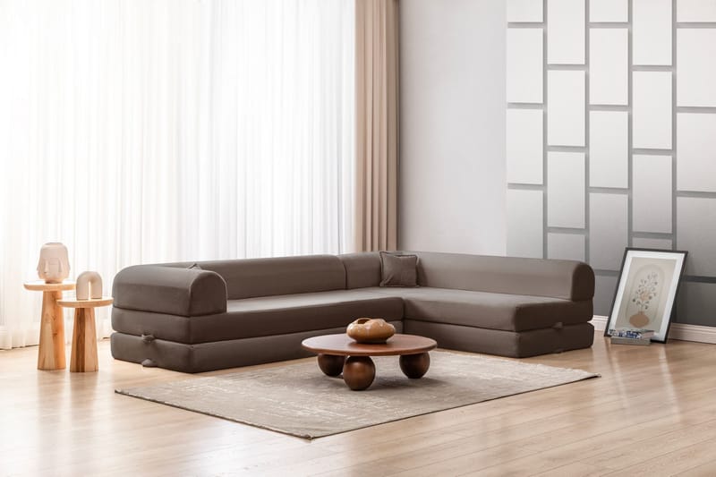Pento L-formad Hörnbäddsoffa 190x280 cm i Tyg - Brun - Möbler - Soffa - Bäddsoffa