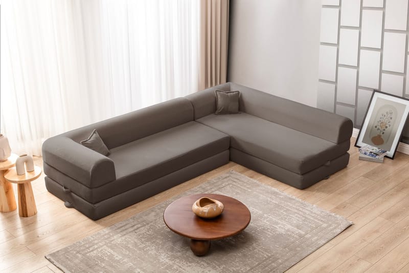 Pento L-formad Hörnbäddsoffa 190x280 cm i Tyg - Brun - Möbler - Soffa - Bäddsoffa