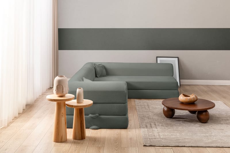 Pento L-formad Hörnbäddsoffa 190x280 cm i Plysch och Textil - Grön - Möbler - Soffa - Bäddsoffa