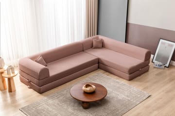 Pento L-formad Hörnbäddsoffa 190x280 cm i Plysch och Textil - Rosa - Möbler - Soffa - Bäddsoffa