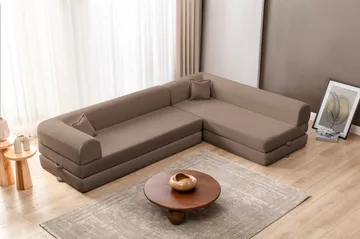 Pento L-formad Hörnbäddsoffa 190x280 cm i Plysch och Textil - Beige - Möbler - Soffa - Bäddsoffa