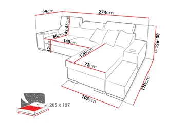 Pereso Hörnsoffa Vänster LED-belysning - Grå - Möbler - Soffa - Bäddsoffa