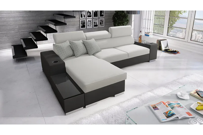 Pereso Hörnsoffa Vänster LED-belysning - Grå - Möbler - Soffa - Bäddsoffa