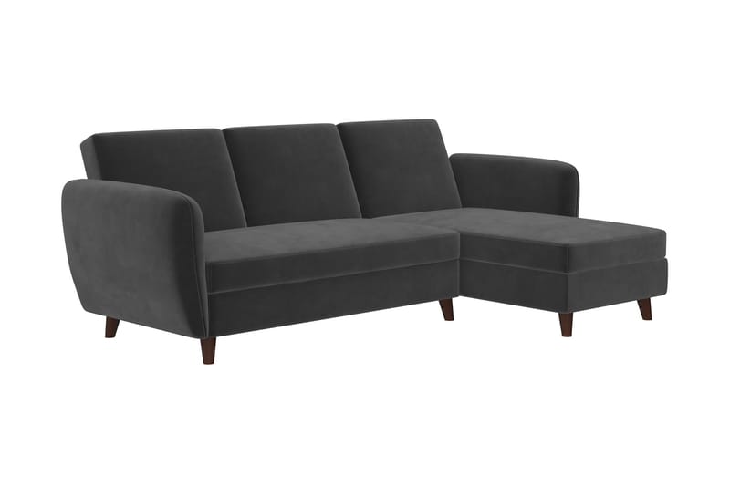 Perry 3-sits Divanbäddsoffa Ställbar Sammet/Grå/Trä - Novogratz - Möbler - Soffa - Bäddsoffa
