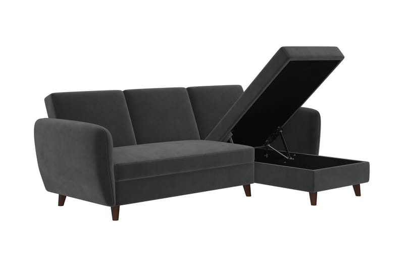 Perry 3-sits Divanbäddsoffa Ställbar Sammet/Grå/Trä - Novogratz - Möbler - Soffa - Bäddsoffa