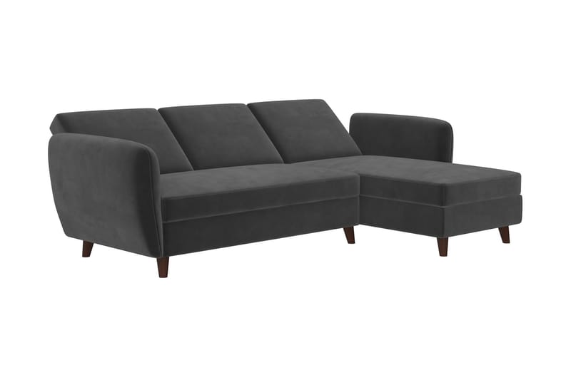 Perry 3-sits Divanbäddsoffa Ställbar Sammet/Grå/Trä - Novogratz - Möbler - Soffa - Bäddsoffa
