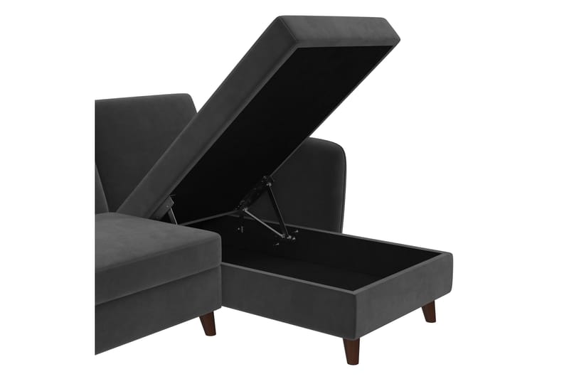 Perry 3-sits Divanbäddsoffa Ställbar Sammet/Grå/Trä - Novogratz - Möbler - Soffa - Bäddsoffa