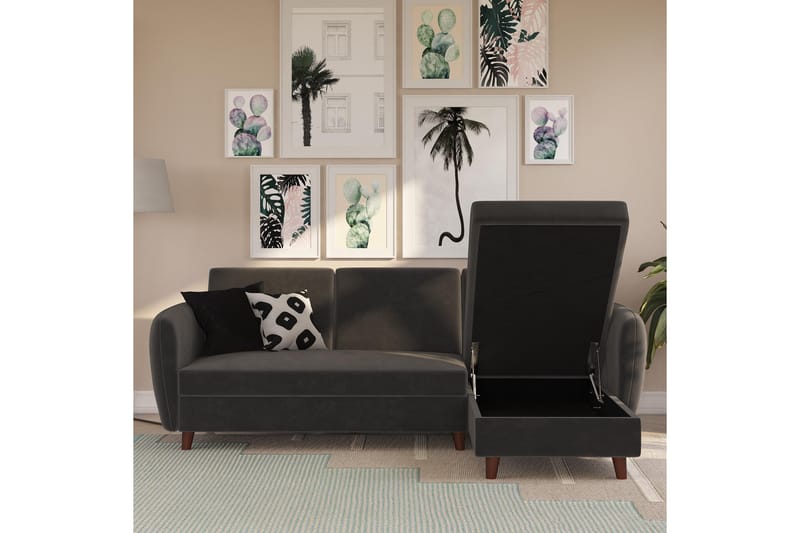 Perry 3-sits Divanbäddsoffa Ställbar Sammet/Grå/Trä - Novogratz - Möbler - Soffa - Bäddsoffa