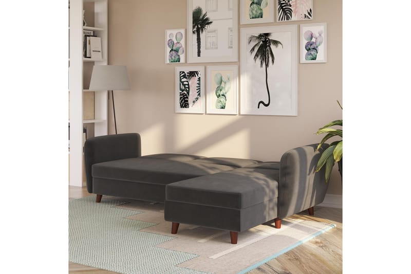 Perry 3-sits Divanbäddsoffa Ställbar Sammet/Grå/Trä - Novogratz - Möbler - Soffa - Bäddsoffa