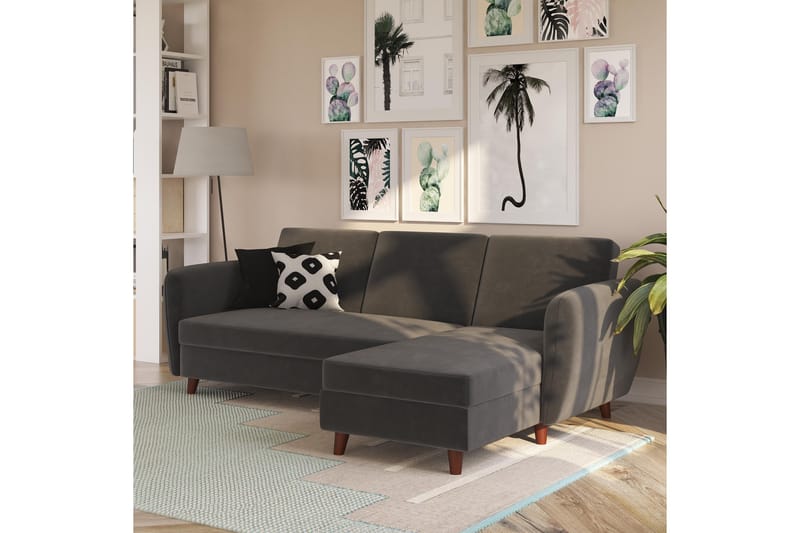 Perry 3-sits Divanbäddsoffa Ställbar Sammet/Grå/Trä - Novogratz - Möbler - Soffa - Bäddsoffa
