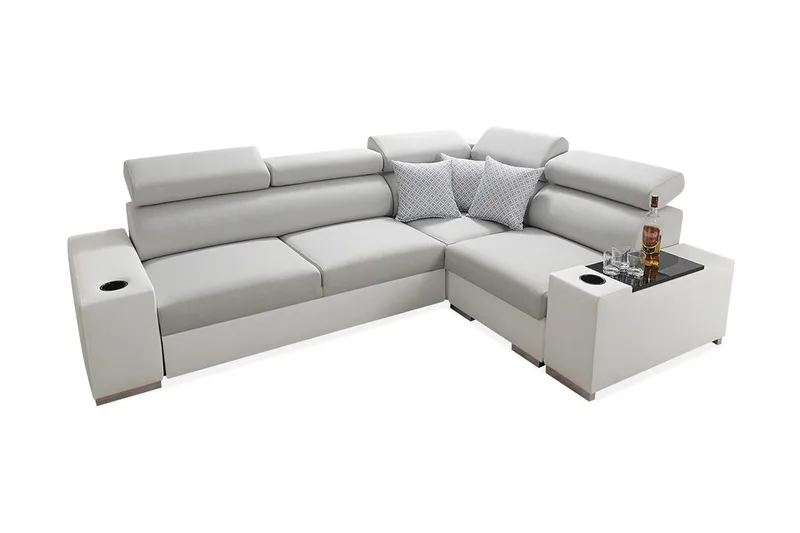 Perseo Divanbäddsoffa 282x205x95 cm, Beige/Grå/Vit