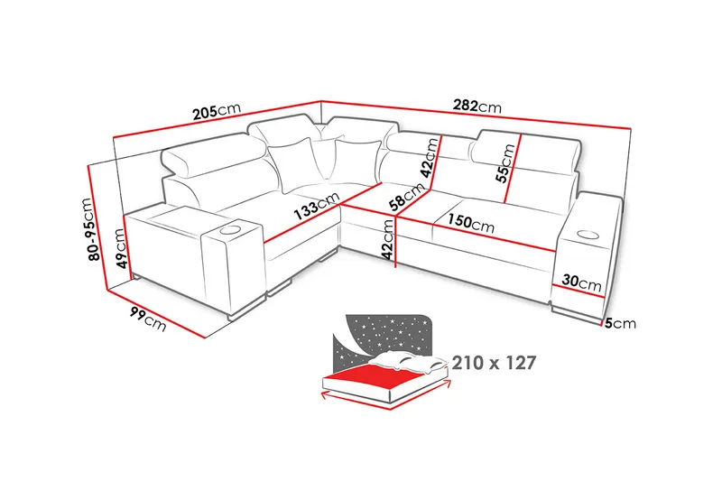 Perseo Divanbäddsoffa 282x205x95 cm - Beige/Grå/Vit - Möbler - Soffa - Bäddsoffa