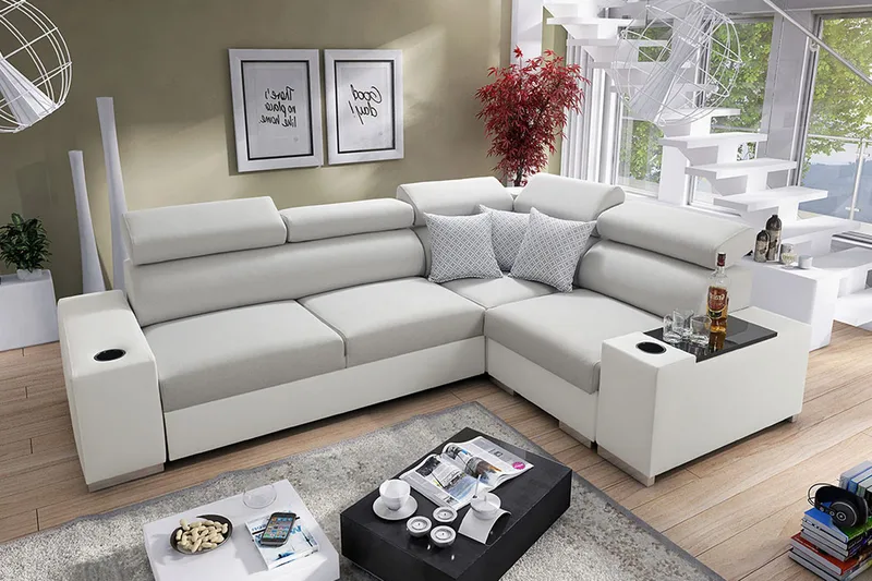 Perseo Divanbäddsoffa 282x205x95 cm - Beige/Grå/Vit - Möbler - Soffa - Bäddsoffa