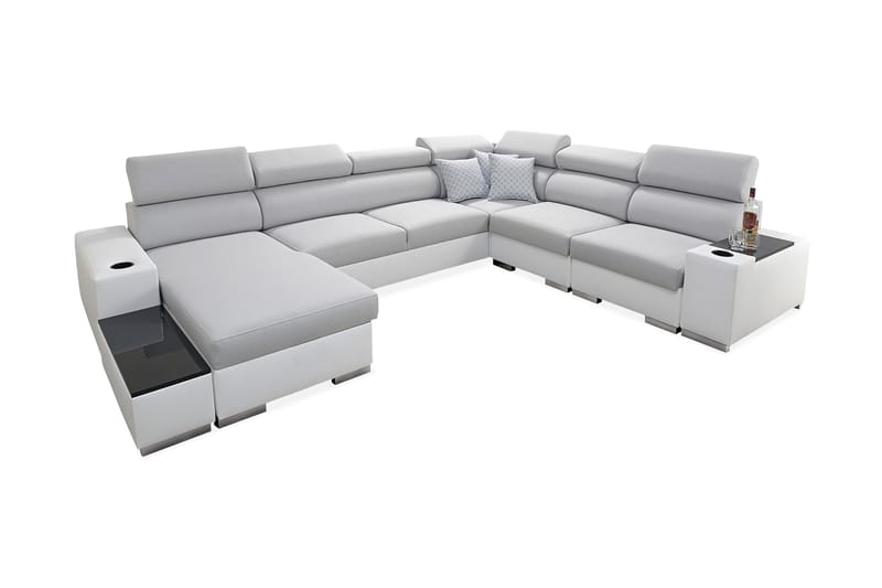 Perseo Divanbäddsoffa 358x282x95 cm LED-belysning - Grå/Vit - Bäddsoffa - Bäddsoffa divan