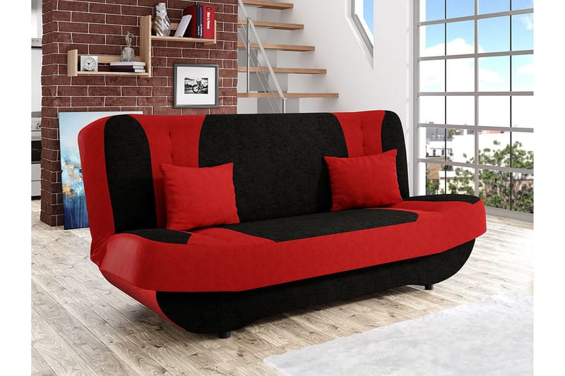 Pinto 3-sits Rektangulär Bäddsoffa i Tyg - Röd|Svart - Möbler - Soffa - Bäddsoffa