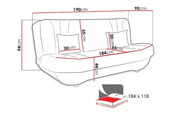 Pinto 3-sits Rektangulär Bäddsoffa i Tyg - Röd|Svart - Möbler - Soffa - Bäddsoffa