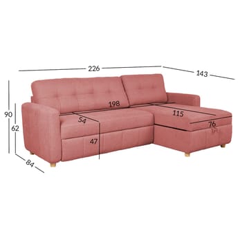 Porsen Vändbar L-formad Hörnbäddsoffa 128x198 cm med Förvaring i Tyg - Rosa - Möbler - Soffa - Bäddsoffa
