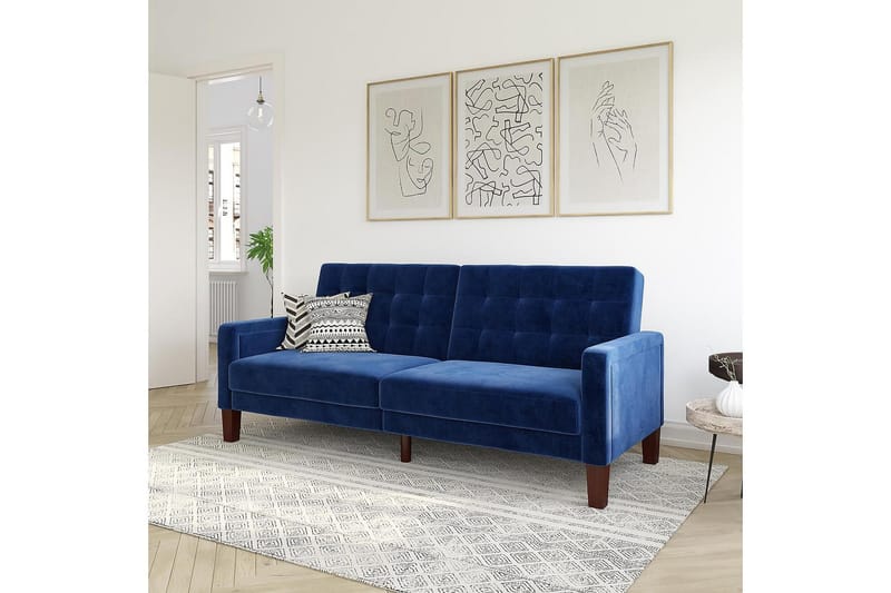 Porter 2-sits Bäddsoffa Sammet/Blå - Dorel Home - Möbler - Soffa - Bäddsoffa - Längsbäddad bäddsoffa