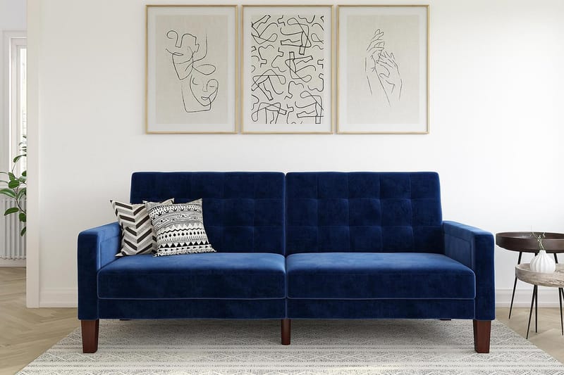 Porter 2-sits Bäddsoffa Sammet/Blå - Dorel Home - Möbler - Soffa - Bäddsoffa - Längsbäddad bäddsoffa