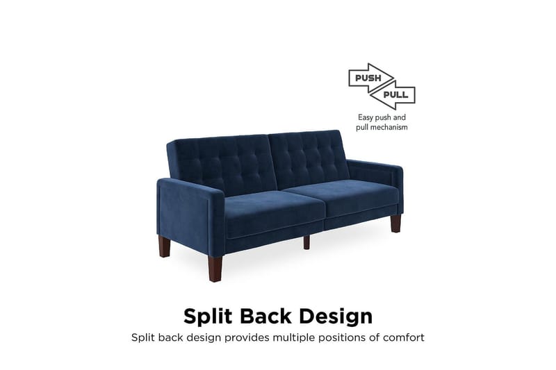 Porter 2-sits Bäddsoffa Sammet/Blå - Dorel Home - Möbler - Soffa - Bäddsoffa - Längsbäddad bäddsoffa