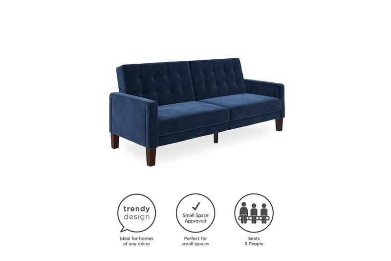 Porter 2-sits Bäddsoffa Sammet/Blå - Dorel Home - Möbler - Soffa - Bäddsoffa - Längsbäddad bäddsoffa