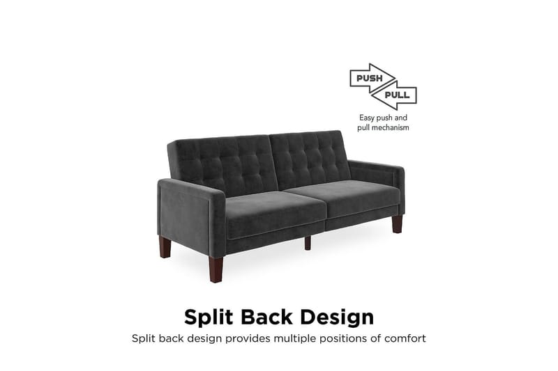 Porter 2-sits Bäddsoffa Sammet/Grå - Dorel Home - Möbler - Soffa - Bäddsoffa - Bäddsoffa 2 sits