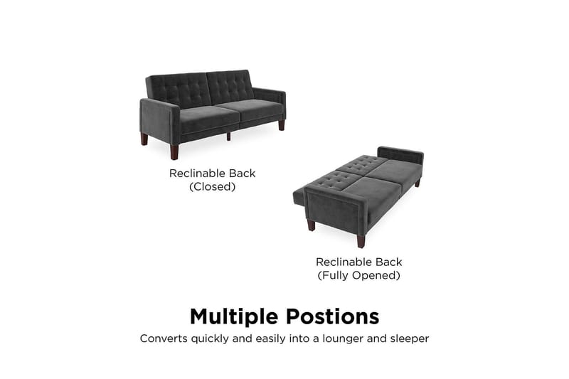 Porter 2-sits Bäddsoffa Sammet/Grå - Dorel Home - Möbler - Soffa - Bäddsoffa - Bäddsoffa 2 sits