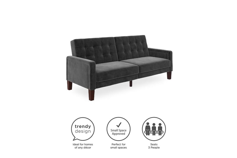 Porter 2-sits Bäddsoffa Sammet/Grå - Dorel Home - Möbler - Soffa - Bäddsoffa - Bäddsoffa 2 sits