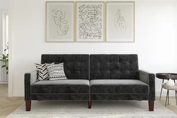 Porter 2-sits Bäddsoffa Sammet/Grå - Dorel Home - Möbler - Soffa - Bäddsoffa - Bäddsoffa 2 sits