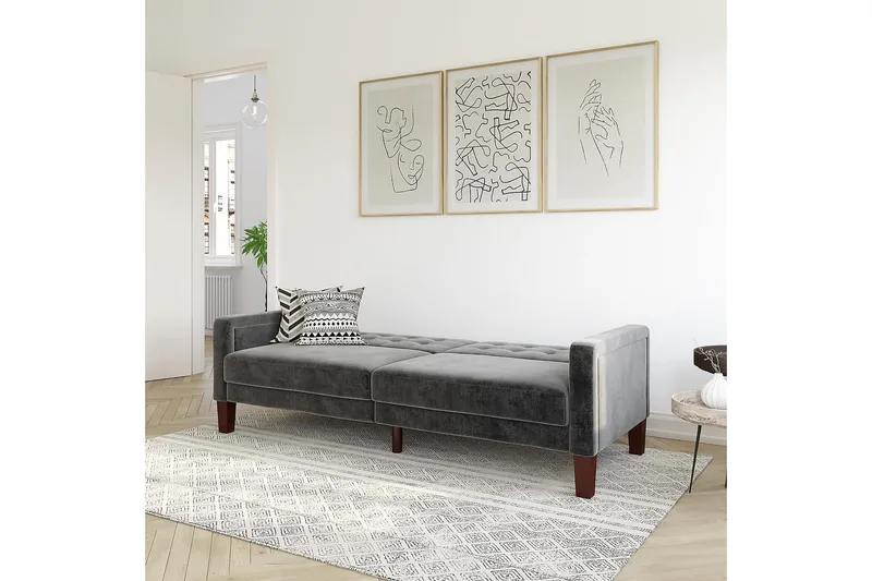 Porter 2-sits Bäddsoffa Sammet/Grå - Dorel Home - Möbler - Soffa - Bäddsoffa - Bäddsoffa 2 sits