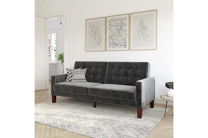 Porter 2-sits Bäddsoffa Sammet/Grå - Dorel Home - Möbler - Soffa - Bäddsoffa - Bäddsoffa 2 sits