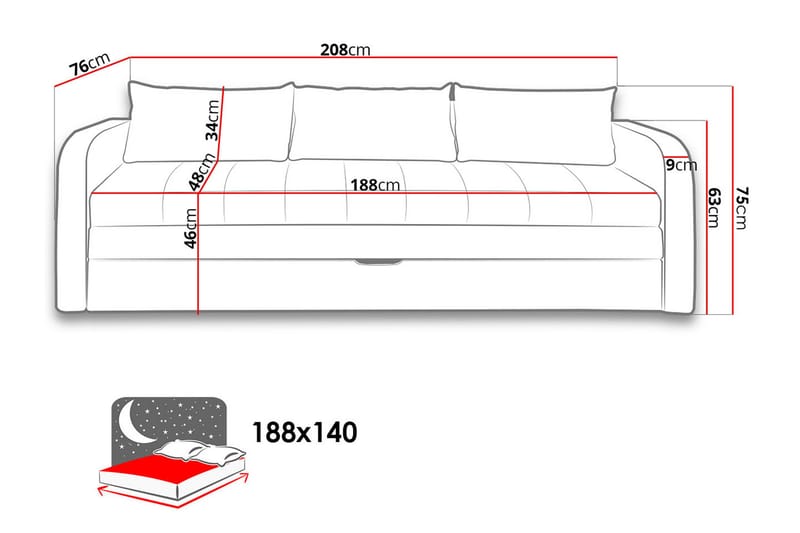 Rafal Bäddsoffa 208x76x75 cm - Brun - Bäddsoffa - Bäddsoffa 3 sits