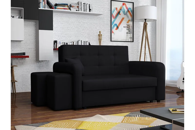 Ramdalen 2-sits Bäddsoffa Vänster - Sammet/Svart - Möbler - Soffa - Bäddsoffa