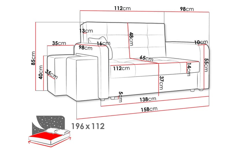 Ramdalen 2-sits Bäddsoffa Vänster - Sammet/Svart - Möbler - Soffa - Bäddsoffa