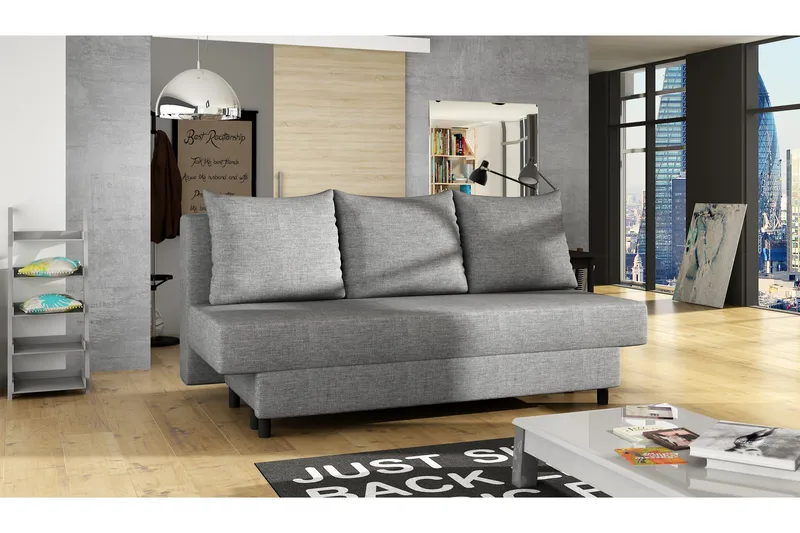 Rayez 2-sits Längsbäddad Bäddsoffa 130x190 cm i Tyg, Grå