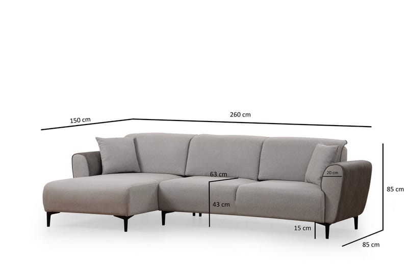 Rebelo 3-sits Vänstervänd L-formad Längsbäddad Bäddsoffa 85x220 cm i Bouclé - Grå - Möbler - Soffa - Bäddsoffa