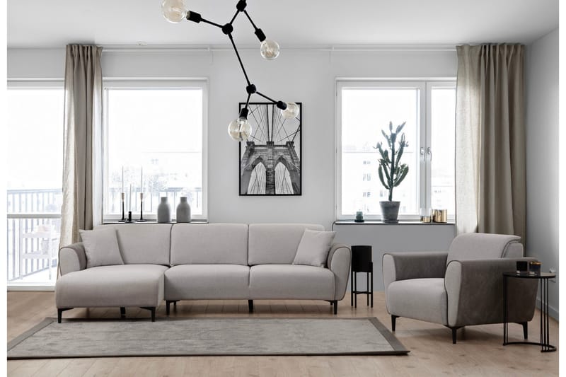 Rebelo 3-sits Vänstervänd L-formad Längsbäddad Bäddsoffa 85x220 cm i Bouclé - Grå - Möbler - Soffa - Bäddsoffa
