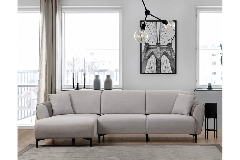 Rebelo 3-sits Vänstervänd L-formad Längsbäddad Bäddsoffa 85x220 cm i Bouclé - Grå - Möbler - Soffa - Bäddsoffa