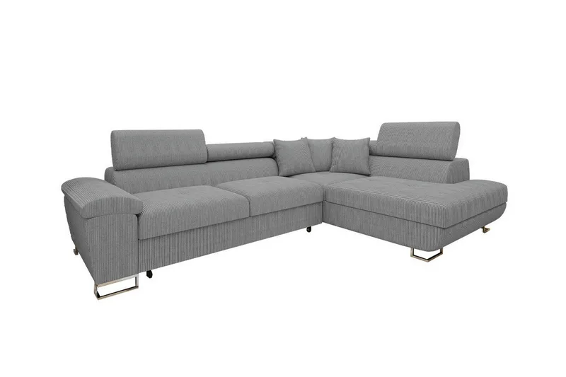 Reginia 3-sits Högervänd Hörnbäddsoffa med Förvaring i Tyg, Grå