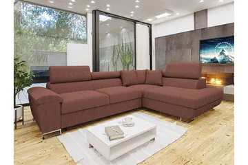 Reginia 3-sits Högervänd Hörnbäddsoffa med Förvaring i Tyg - Terrakotta - Möbler - Soffa - Bäddsoffa