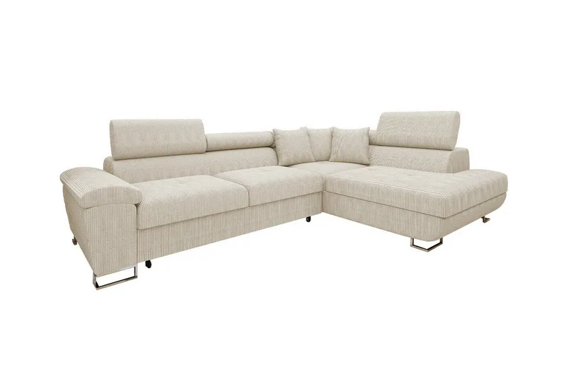 Reginia 3-sits Hörnbäddsoffa 125x195 cm med Förvaring i Manchestertyg, Ljusbeige