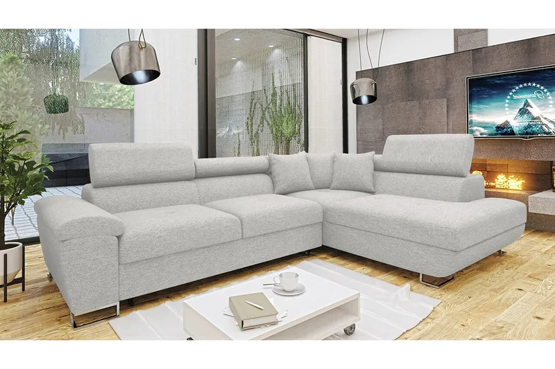 Reginia 3-sits Hörnbäddsoffa Ljusgrå - Möbler - Soffa - Bäddsoffa