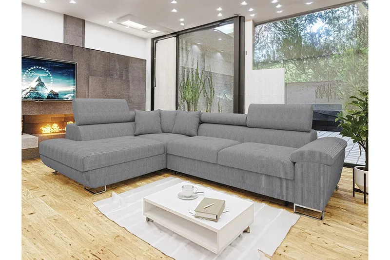 Reginia 3-sits Vänstervänd Hörnbäddsoffa 125x195 cm med Förvaring - Grå - Möbler - Soffa - Bäddsoffa