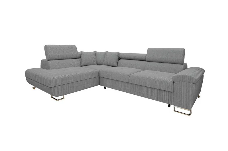 Reginia 3-sits Vänstervänd Hörnbäddsoffa 125x195 cm med Förvaring, Grå