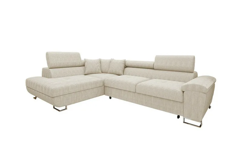 Reginia 3-sits Vänstervänd Hörnbäddsoffa 125x195 cm med Förvaring, Krämvit