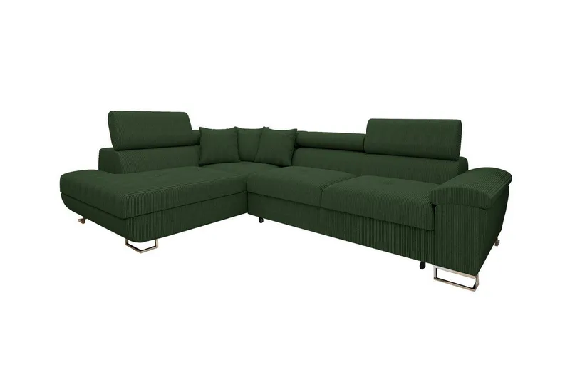 Reginia 3-sits Vänstervänd L-formad Hörnbäddsoffa med Förvaring i Tyg, Grön